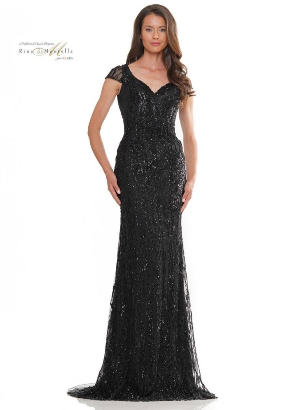 Rina Di Montella black beaded evening gown, size 12,